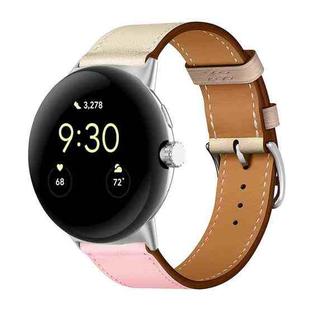 For Google Pixel Watch Genuine Leather Watch Band(Pink+White)