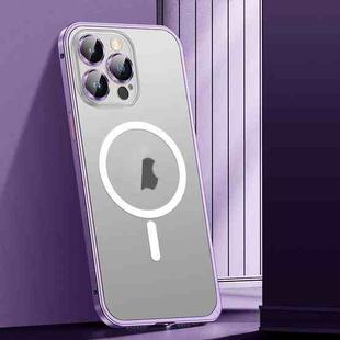 For iPhone 12 Spring Buckle Metal Frosted Magsafe Phone Case(Deep Purple)