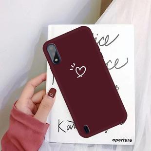For Galaxy M10 Three Dots Love-heart Pattern Colorful Frosted TPU Phone Protective Case(Wine Red)
