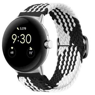 For Google Pixel Watch Buckle Nylon Braided Watch Band(Black White)