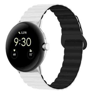 For Google Pixel Watch Reverse Buckle Magnetic Silicone Watch Band(White Black)