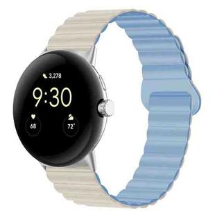 For Google Pixel Watch Reverse Buckle Magnetic Silicone Watch Band(White Blue)