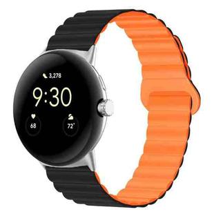 For Google Pixel Watch Reverse Buckle Magnetic Silicone Watch Band(Black Orange)