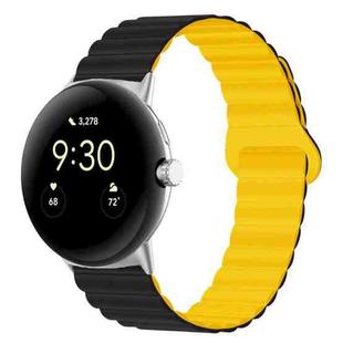 For Google Pixel Watch Reverse Buckle Magnetic Silicone Watch Band(Black Yellow)