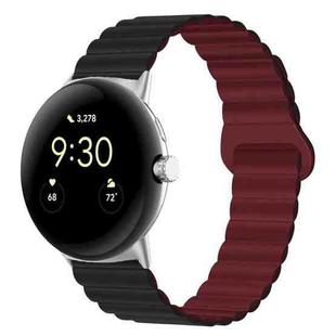 For Google Pixel Watch Reverse Buckle Magnetic Silicone Watch Band(Black Wine Red)