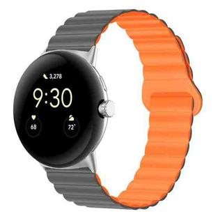 For Google Pixel Watch Reverse Buckle Magnetic Silicone Watch Band(Grey Orange)