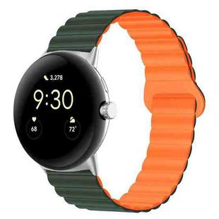 For Google Pixel Watch Reverse Buckle Magnetic Silicone Watch Band(Dark Green Orange)