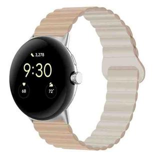 For Google Pixel Watch Reverse Buckle Magnetic Silicone Watch Band(Milk Tea Rock White)