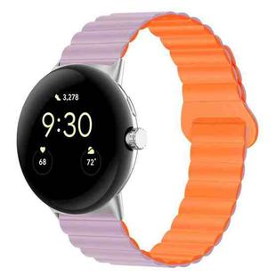 For Google Pixel Watch Reverse Buckle Magnetic Silicone Watch Band(Light Purple Orange)