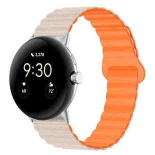 For Google Pixel Watch Reverse Buckle Magnetic Silicone Watch Band(Starlight Orange)