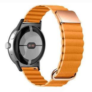 For Google Pixel Watch Reverse Buckle Magnetic Genuine Leather Watch Band(Ing Grass)