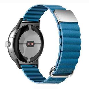 For Google Pixel Watch Reverse Buckle Magnetic Genuine Leather Watch Band(Blue)