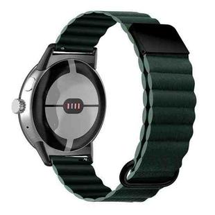 For Google Pixel Watch Reverse Buckle Magnetic Genuine Leather Watch Band(Green)