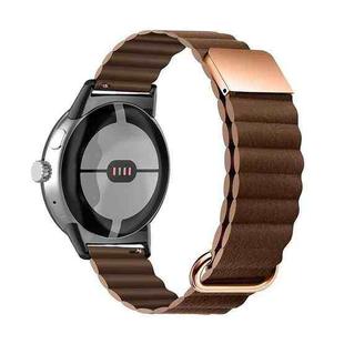 For Google Pixel Watch Reverse Buckle Magnetic Genuine Leather Watch Band(Brown)