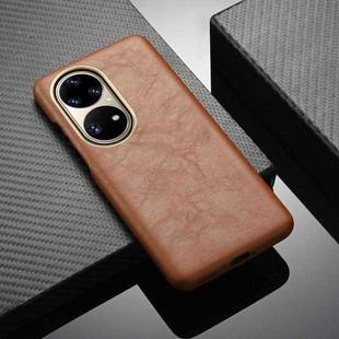 For Huawei P50 Lamb Texture Leather All-inclusive Shockproof Phone Case(Brown)