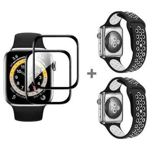 For Apple Watch Series 3&2&1 42mm 2pcs Silicone Watch Band with 2pcs Soft Film(Black White)