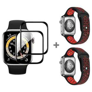 For Apple Watch Series 3&2&1 42mm 2pcs Silicone Watch Band with 2pcs Soft Film(Black Red)
