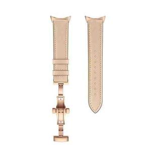 For Google Pixel Watch Butterfly Buckle Genuine Leather Watch Band(Rose Gold Apricot)