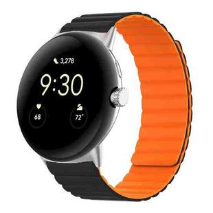 For Google Pixel Watch Two-section Magnetic Silicone Watch Band(Black Orange)