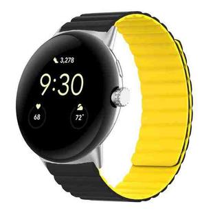 For Google Pixel Watch Two-section Magnetic Silicone Watch Band(Black Yellow)