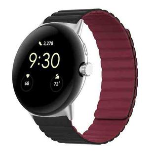 For Google Pixel Watch Two-section Magnetic Silicone Watch Band(Black Wine Red)