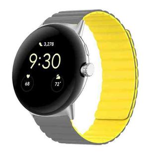 For Google Pixel Watch Two-section Magnetic Silicone Watch Band(Grey Yellow)