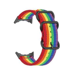 For Google Pixel Watch Three-ring Black Buckle Nylon Watch Band(Rainbow)