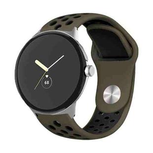 For Google Pixel Watch Two-color Reverse Buckle Silicone Watch Band(Khaki Black)