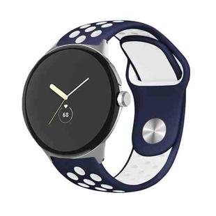 For Google Pixel Watch Two-color Reverse Buckle Silicone Watch Band(Blue White)