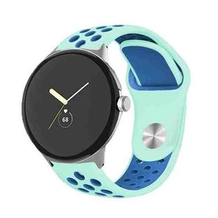 For Google Pixel Watch Two-color Reverse Buckle Silicone Watch Band(Green Blue)