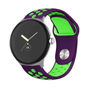 For Google Pixel Watch Two-color Reverse Buckle Silicone Watch Band(Purple Green)