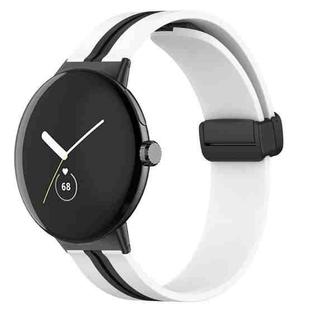 For Google Pixel Watch Two-color Folding Buckle Silicone Watch Band(White Black)