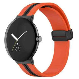 For Google Pixel Watch Two-color Folding Buckle Silicone Watch Band(Orange Black)