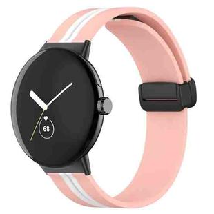 For Google Pixel Watch Two-color Folding Buckle Silicone Watch Band(Pink White)