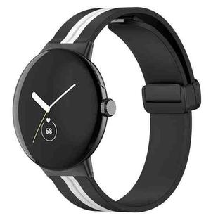 For Google Pixel Watch Two-color Folding Buckle Silicone Watch Band(Black White)