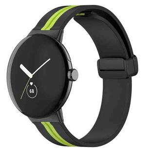 For Google Pixel Watch Two-color Folding Buckle Silicone Watch Band(Black Green)