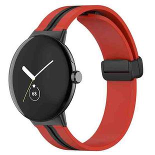 For Google Pixel Watch Two-color Folding Buckle Silicone Watch Band(Red Black)