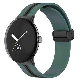 For Google Pixel Watch Two-color Folding Buckle Silicone Watch Band(Army Green Black)