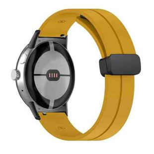 For Google Pixel Watch Solid-color Folding Buckle Silicone Watch Band(Black Yellow)