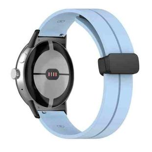 For Google Pixel Watch Solid-color Folding Buckle Silicone Watch Band(Black Sky Blue)