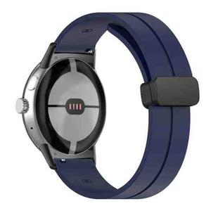 For Google Pixel Watch Solid-color Folding Buckle Silicone Watch Band(Black Midnight Blue)