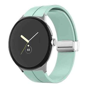 For Google Pixel Watch Solid-color Folding Buckle Silicone Watch Band(Silver Mint Green)