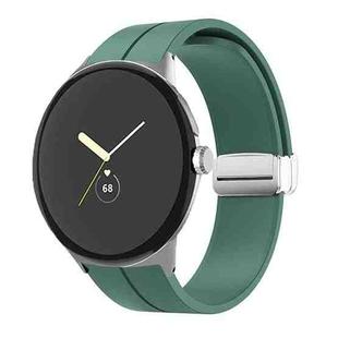 For Google Pixel Watch Solid-color Folding Buckle Silicone Watch Band(Silver Army Green)