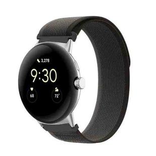 For Google Pixel Watch Loop Silver Connector Nylon Watch Band(Black Grey)