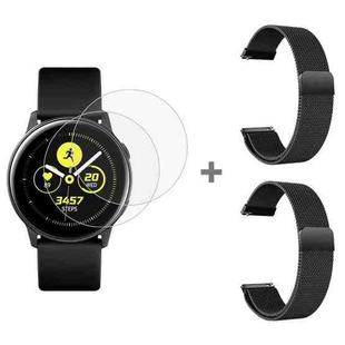 For Samsung Galaxy Watch Active 2pcs Milanese Watch Band with 2pcs Tempered Glass Film(Black)
