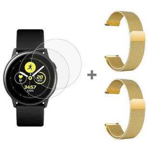 For Samsung Galaxy Watch Active 2pcs Milanese Watch Band with 2pcs Tempered Glass Film(Gold)