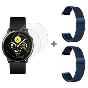 For Samsung Galaxy Watch Active 2pcs Milanese Watch Band with 2pcs Tempered Glass Film(Blue)