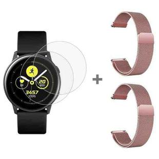 For Samsung Galaxy Watch Active 2pcs Milanese Watch Band with 2pcs Tempered Glass Film(Rose Pink)