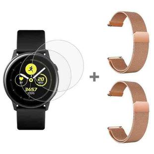 For Samsung Galaxy Watch Active 2pcs Milanese Watch Band with 2pcs Tempered Glass Film(Rose Gold)