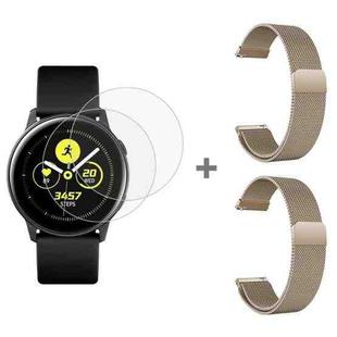 For Samsung Galaxy Watch Active 2pcs Milanese Watch Band with 2pcs Tempered Glass Film(Champagne Gold)